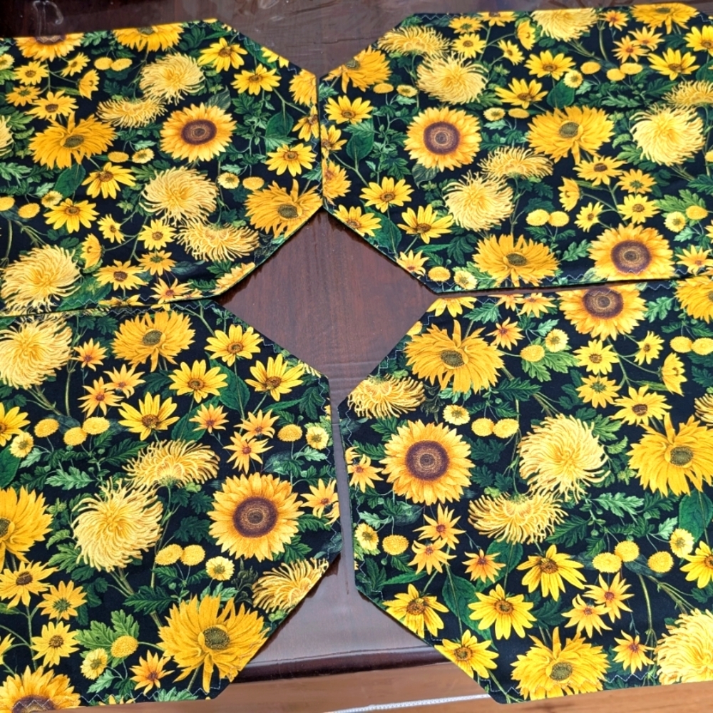 Floral Sunflower Design Fabric Placemats With Matching Fabric Coasters.